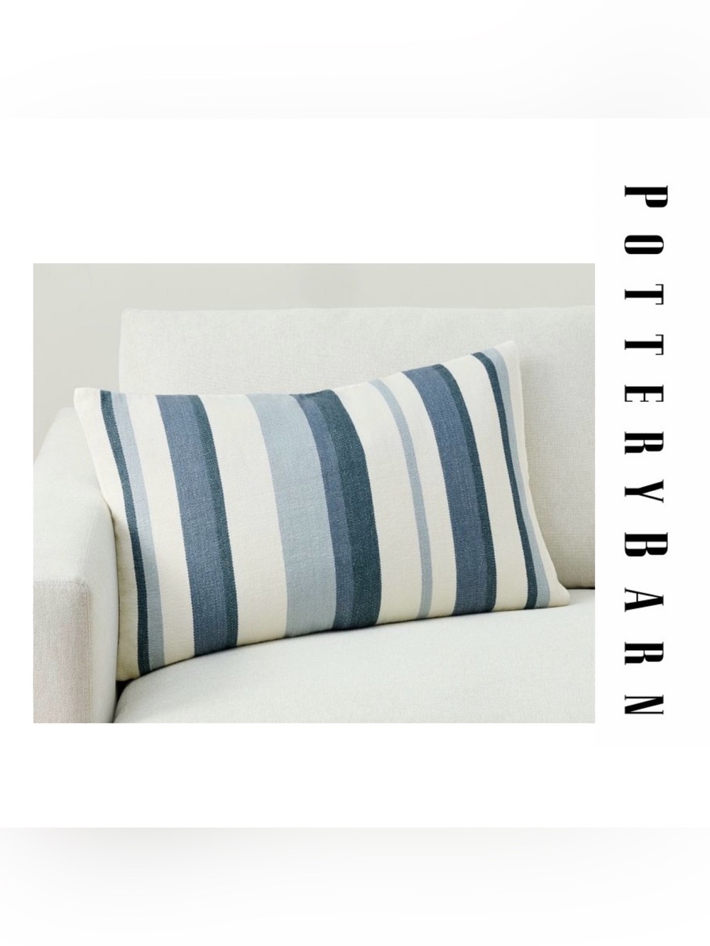 NWT | Pottery Barn | Everyday Linen Striped Large Lumbar | 16 × 26" | Blue Multi